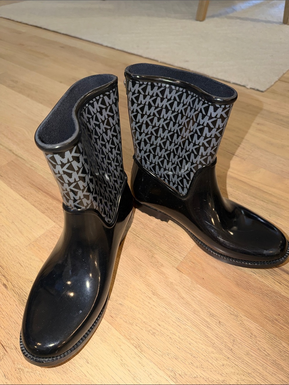 Michael Kors Black and Gray MK Logo Rain Boots